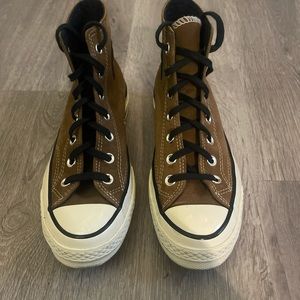 Brown, suede, converse chuck 70s high top. Rarely worn, good condition.